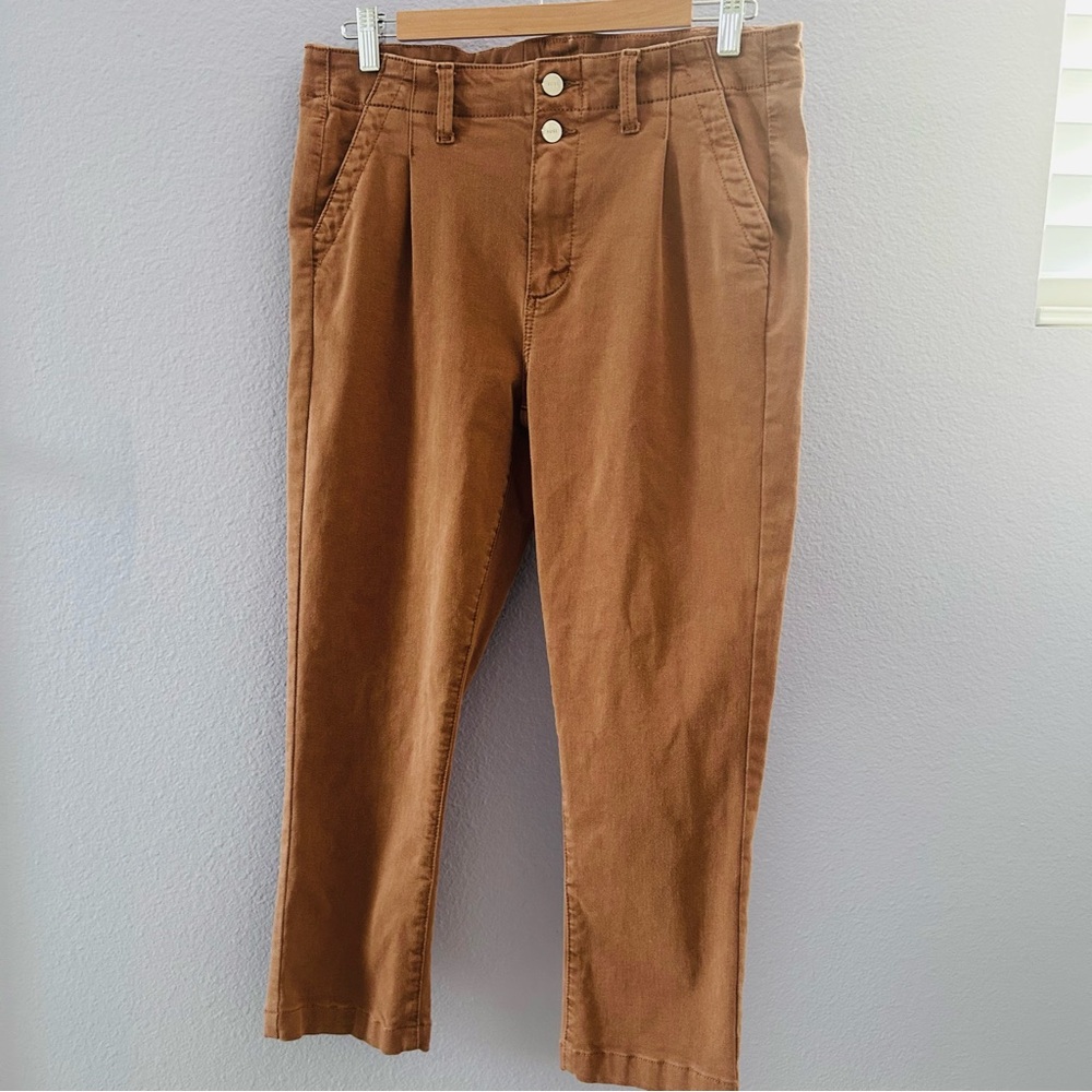 PAIGE Women's Pleated Mayslie Mid Rise Pants 2 Button Vin. Mocha Bisque Sz 29